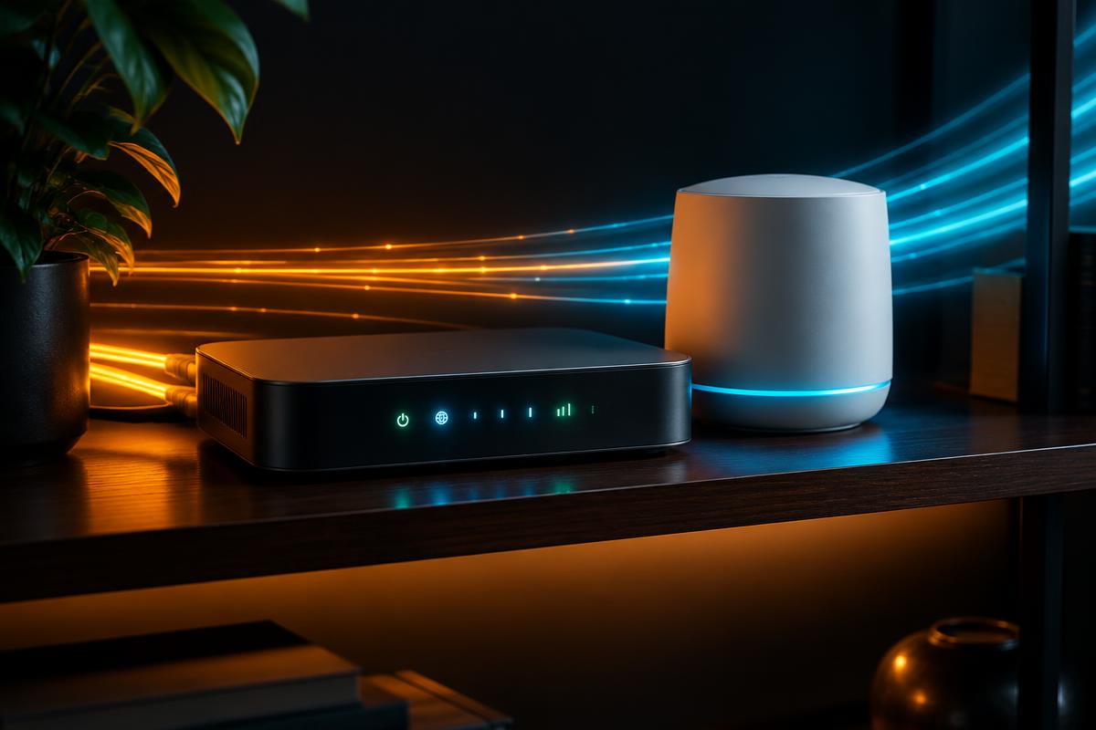 Box fibre et répéteur Wi-Fi assurant une connexion stable pour l'IPTV