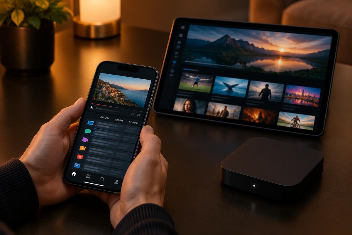 Catalogue VOD affiché sur une tablette et un smartphone